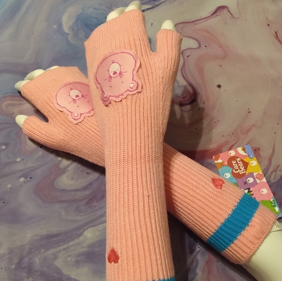 Care Bears Fingerless Gloves / Arm Warmers Pink And Blue - Picture 1 of 9